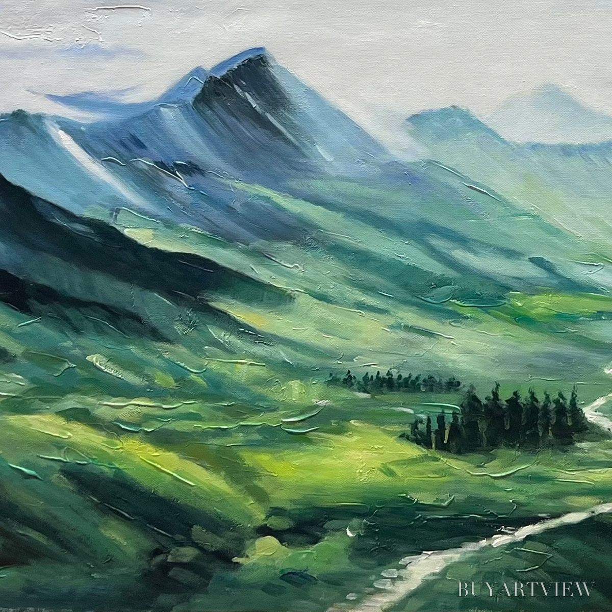 BUYARTVIEW Verdant Valley Vista – Textured Abstract Landscape Oil Painting - image 3