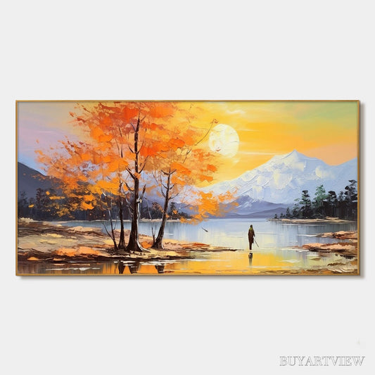 BUYARTVIEW Autumn Serenade – Tranquil Lake and Mountain Landscape Oil Painting - image 1