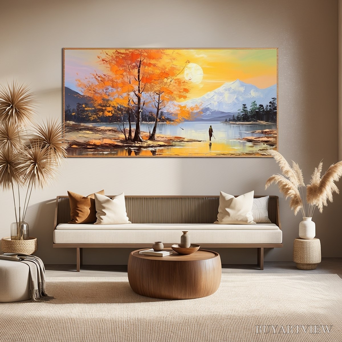 BUYARTVIEW Autumn Serenade – Tranquil Lake and Mountain Landscape Oil Painting - image 2