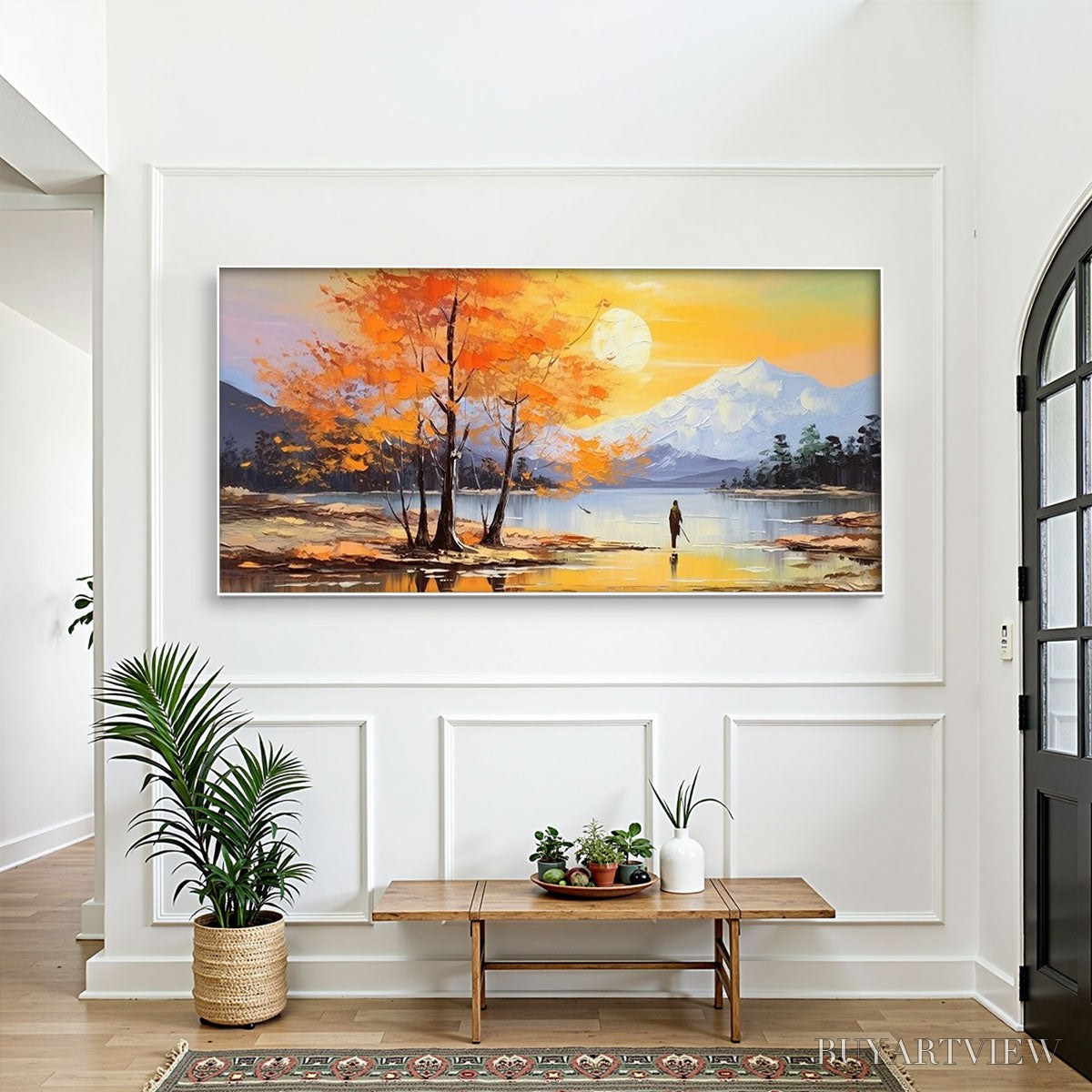 BUYARTVIEW Autumn Serenade – Tranquil Lake and Mountain Landscape Oil Painting - image 4