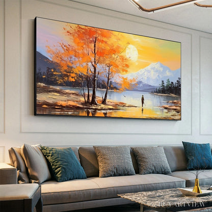 BUYARTVIEW Autumn Serenade – Tranquil Lake and Mountain Landscape Oil Painting - image 5