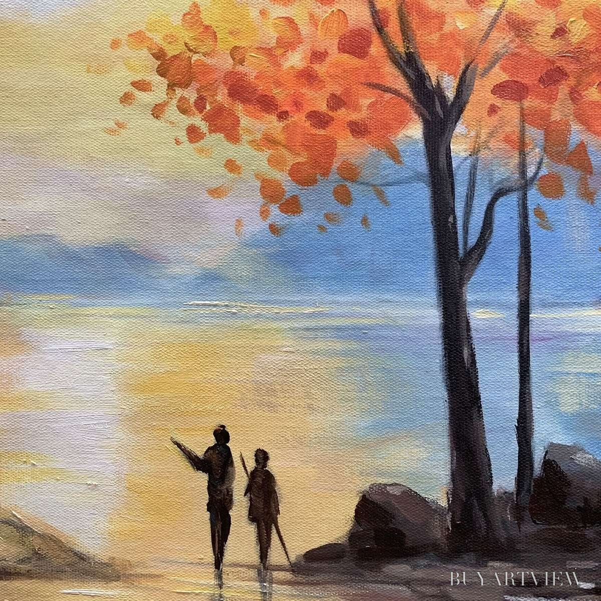 BUYARTVIEW Autumn Serenade – Tranquil Lake and Mountain Landscape Oil Painting - image 6