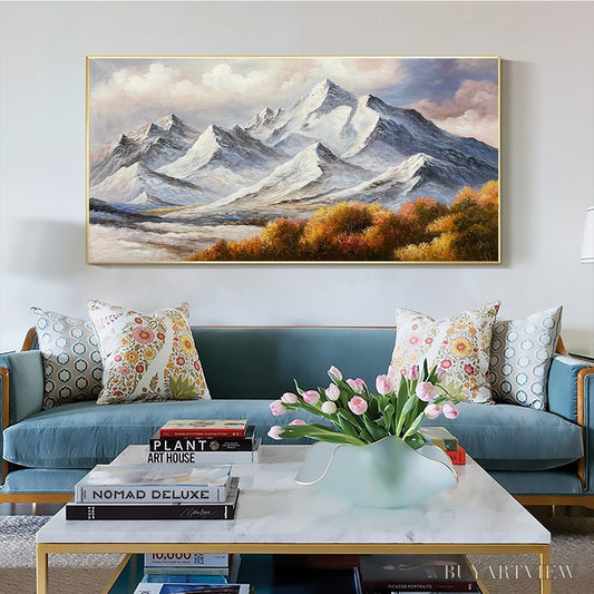 BUYARTVIEW Autumn Majesty – Panoramic Mountain Landscape Oil Painting with Autumn Foliage - image 2