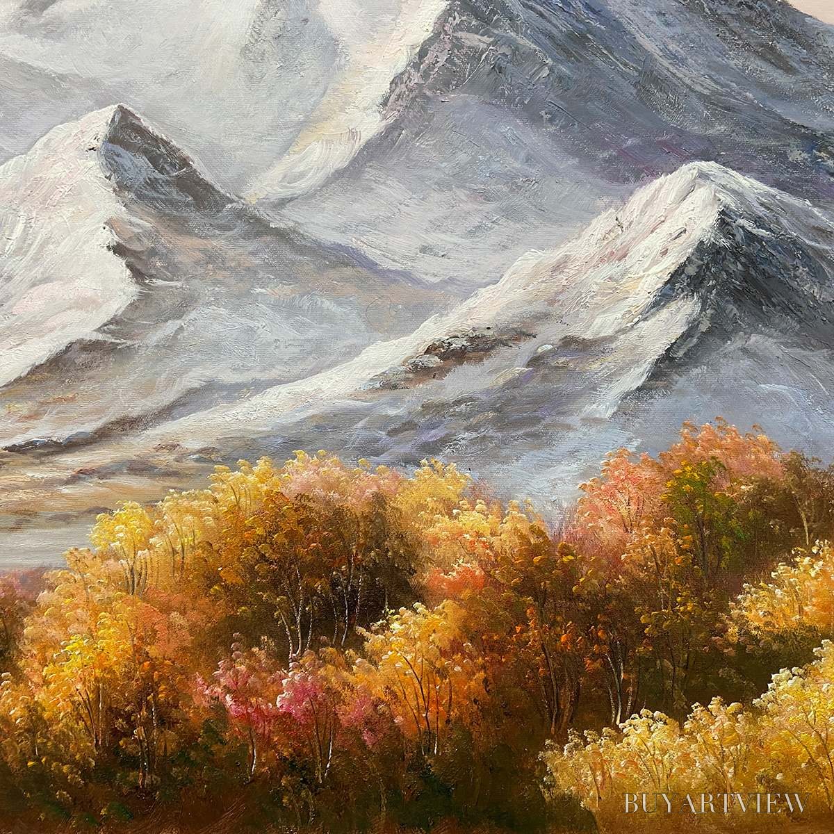BUYARTVIEW Autumn Majesty – Panoramic Mountain Landscape Oil Painting with Autumn Foliage - image 3