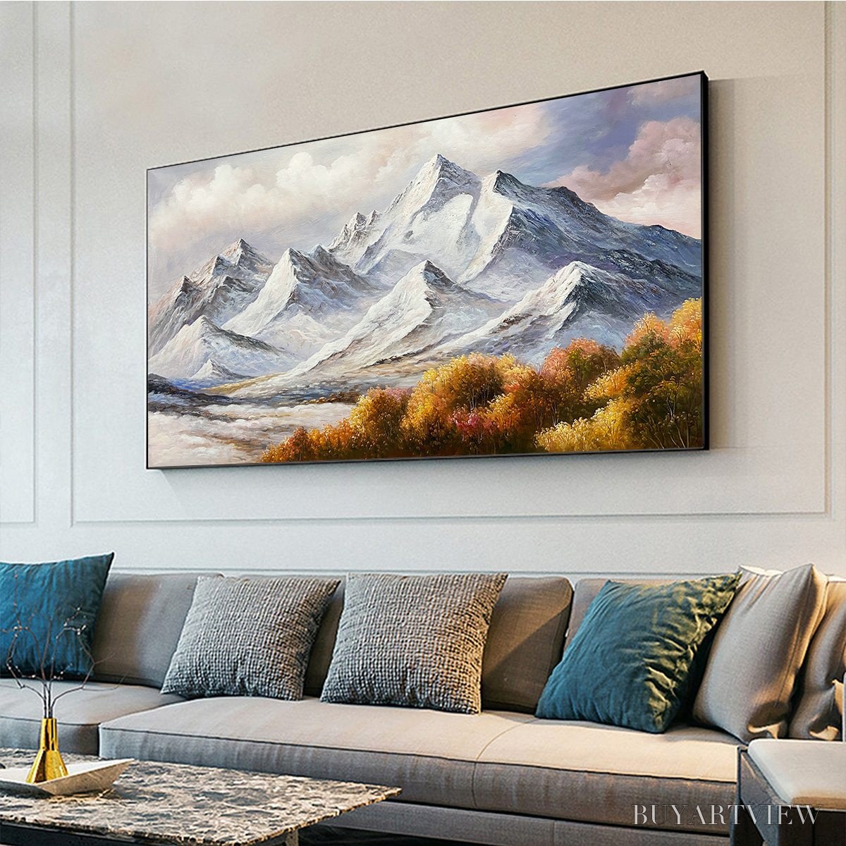 BUYARTVIEW Autumn Majesty – Panoramic Mountain Landscape Oil Painting with Autumn Foliage - image 4