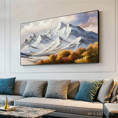 BUYARTVIEW Autumn Majesty – Panoramic Mountain Landscape Oil Painting with Autumn Foliage - image 4