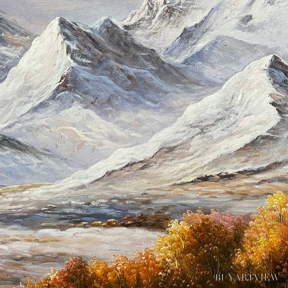 BUYARTVIEW Autumn Majesty – Panoramic Mountain Landscape Oil Painting with Autumn Foliage - image 5