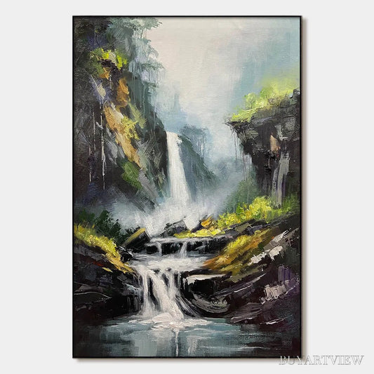 BUYARTVIEW Cascading Mist – Waterfall Landscape Nature Oil Painting - image 1