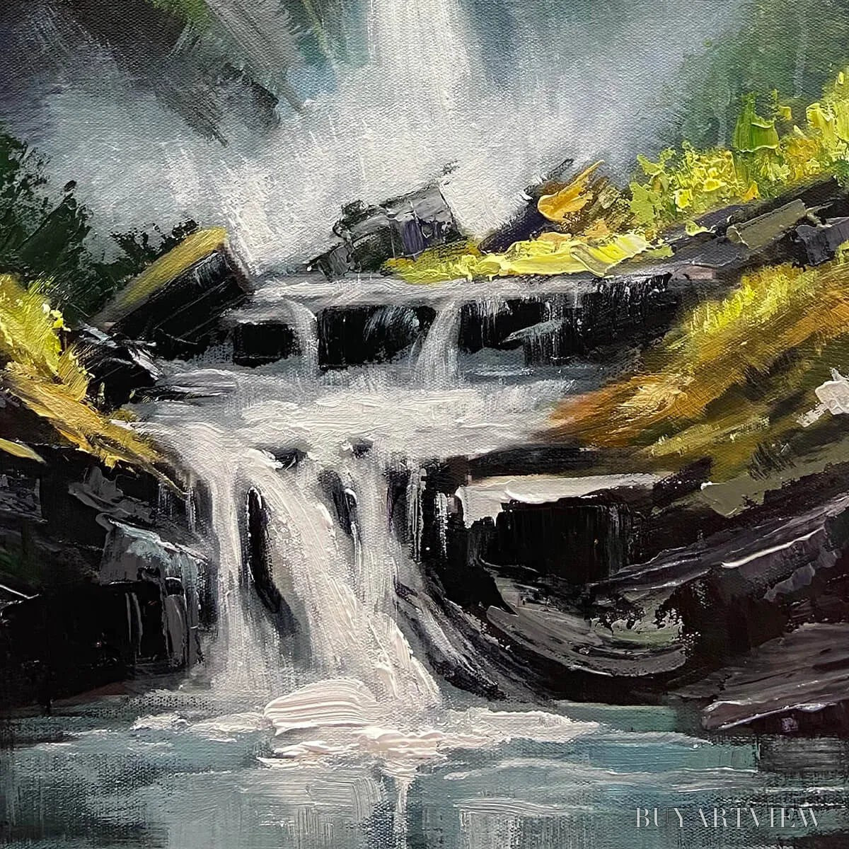 BUYARTVIEW Cascading Mist – Waterfall Landscape Nature Oil Painting - image 3