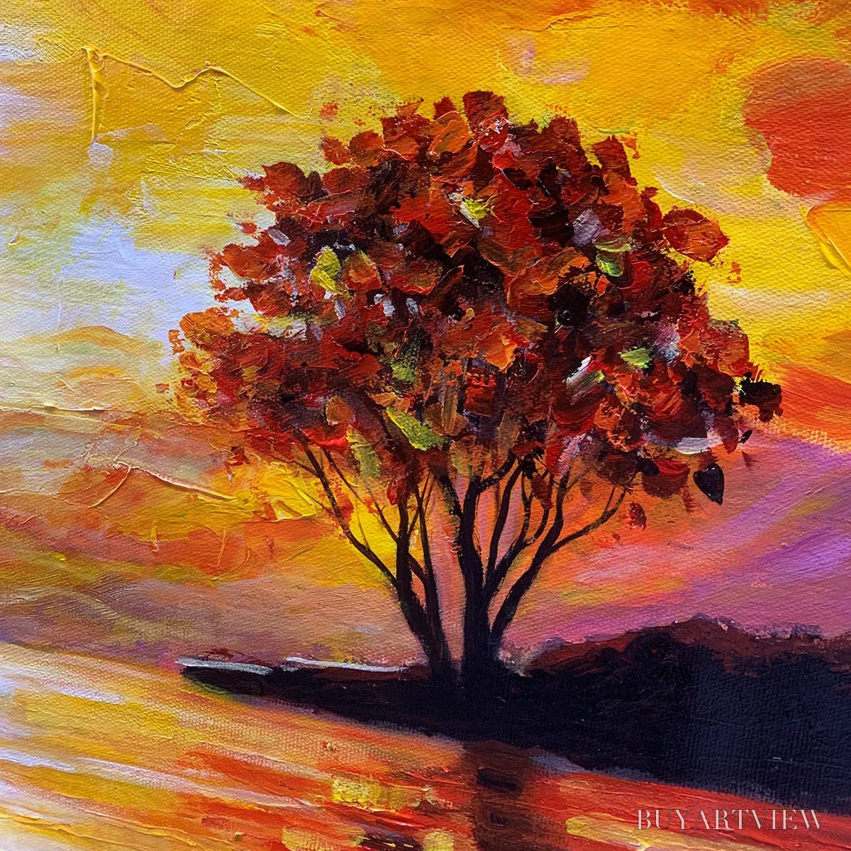 BUYARTVIEW Sailing At Sunset – Square Impasto Landscape Painting of a Tranquil Lake - image 5