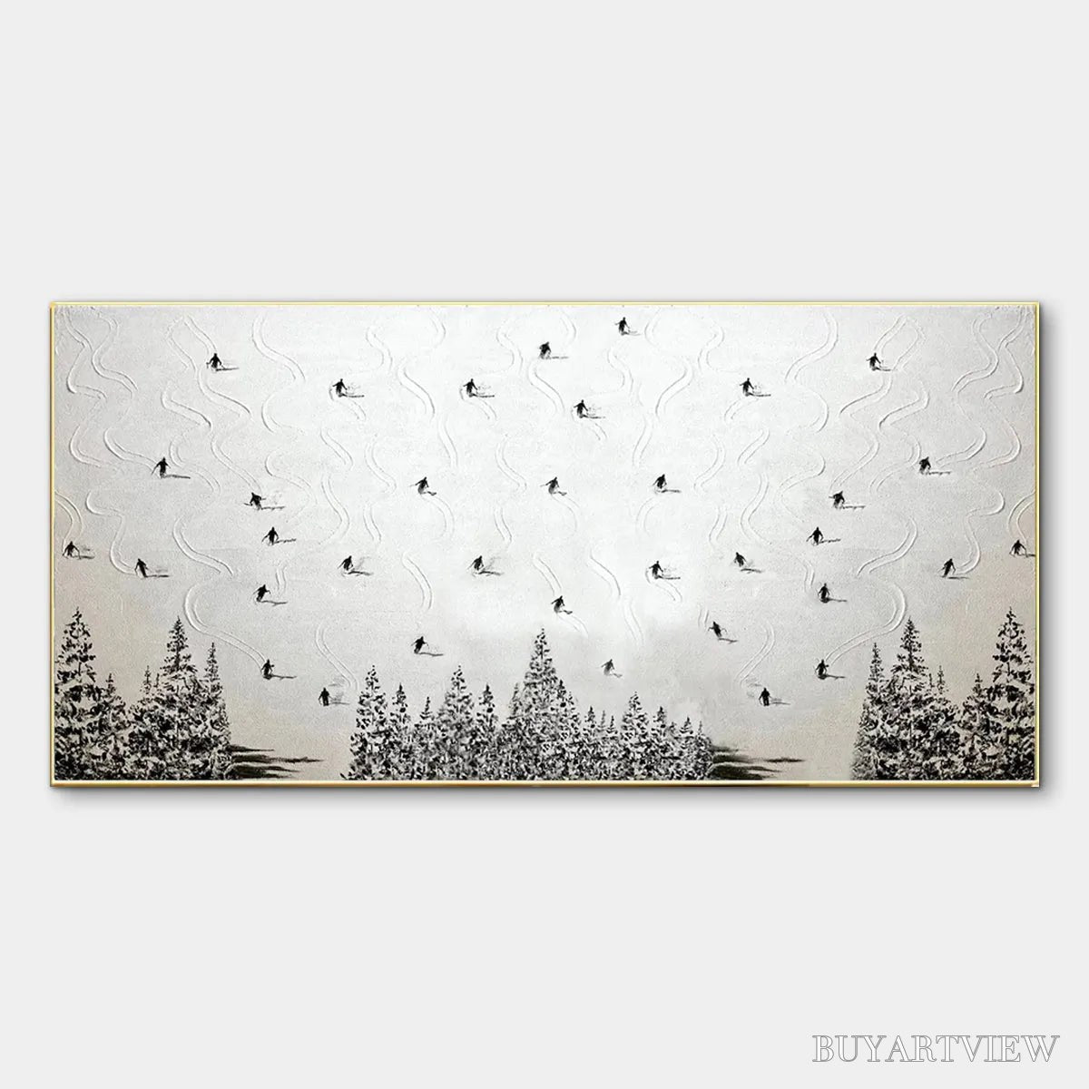 BUYARTVIEW Alpine Symphony – Minimalist Skiing Scene on Textured Canvas - image 1