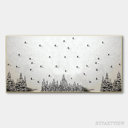BUYARTVIEW Alpine Symphony – Minimalist Skiing Scene on Textured Canvas - image 1