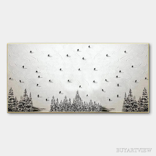 BUYARTVIEW Alpine Symphony – Minimalist Skiing Scene on Textured Canvas - image 1