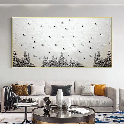 BUYARTVIEW Alpine Symphony – Minimalist Skiing Scene on Textured Canvas - image 2