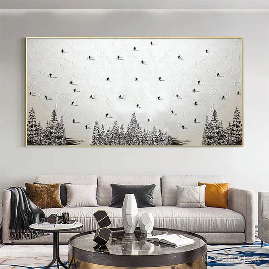 BUYARTVIEW Alpine Symphony – Minimalist Skiing Scene on Textured Canvas - image 2