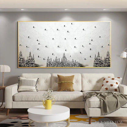 BUYARTVIEW Alpine Symphony – Minimalist Skiing Scene on Textured Canvas - image 4