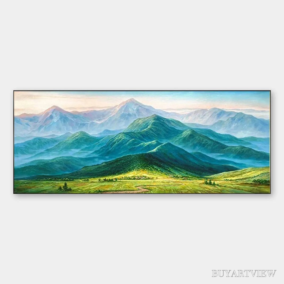 BUYARTVIEW Emerald Valley Vista – Panoramic Mountain Landscape Oil Painting - image 1