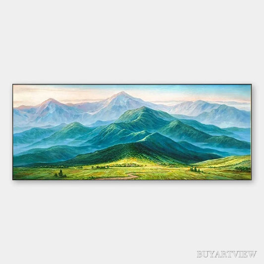 BUYARTVIEW Emerald Valley Vista – Panoramic Mountain Landscape Oil Painting - image 1