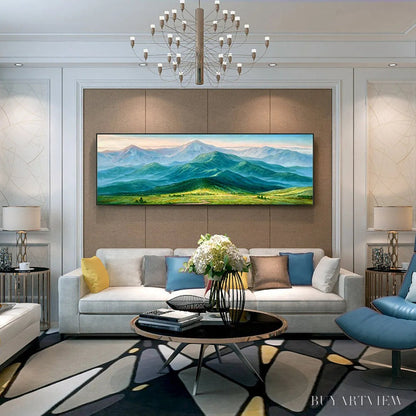 BUYARTVIEW Emerald Valley Vista – Panoramic Mountain Landscape Oil Painting - image 4
