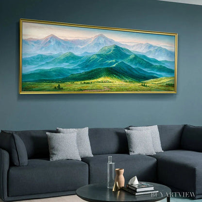 BUYARTVIEW Emerald Valley Vista – Panoramic Mountain Landscape Oil Painting - image 5
