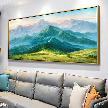 BUYARTVIEW Emerald Valley Vista – Panoramic Mountain Landscape Oil Painting - image 6