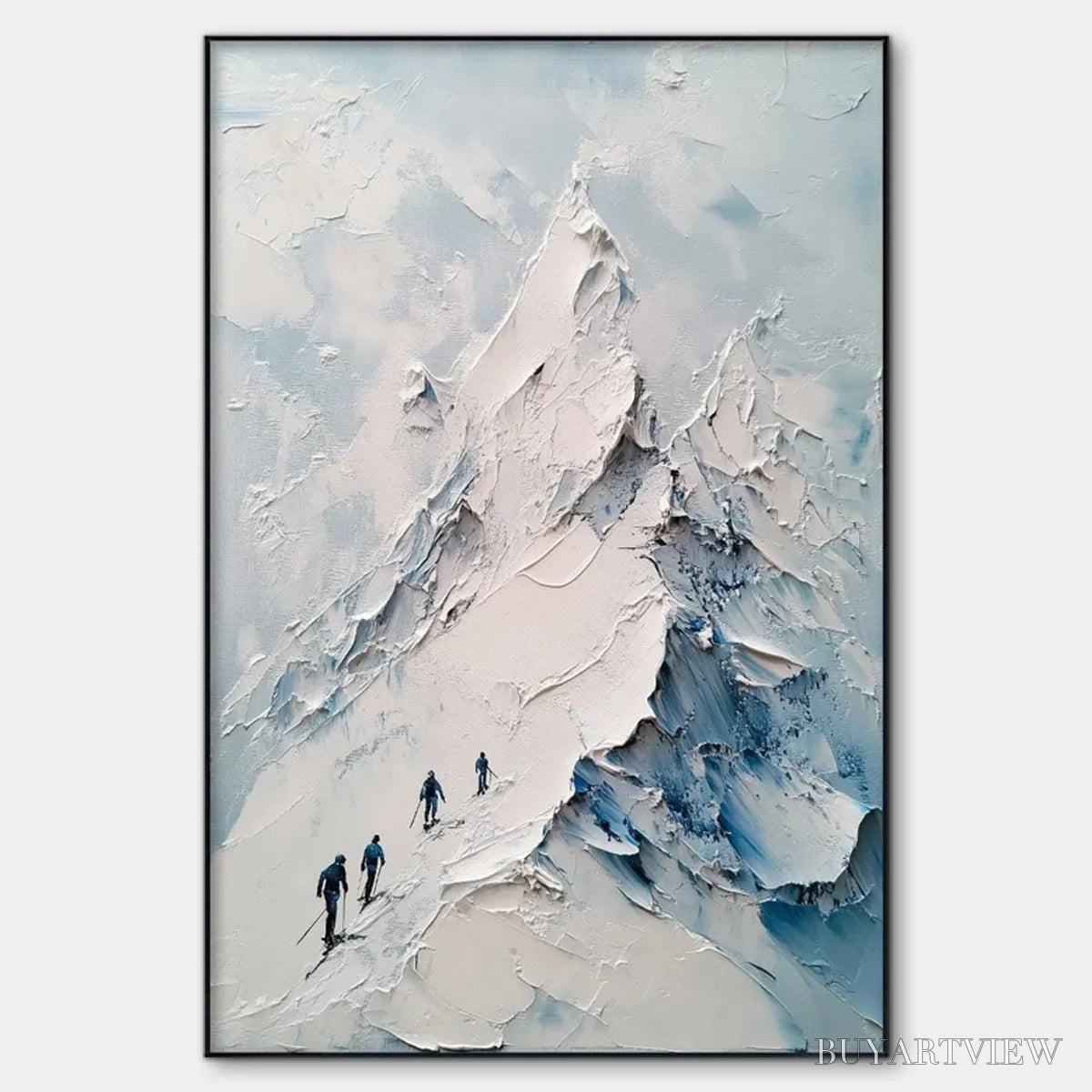 BUYARTVIEW Ascent – Textured Impasto Mountain Landscape Painting with Skiers - image 1