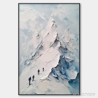 BUYARTVIEW Ascent – Textured Impasto Mountain Landscape Painting with Skiers - image 1