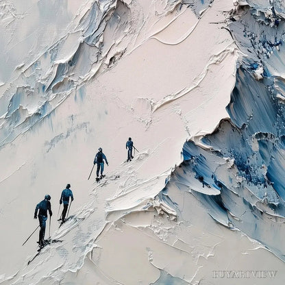BUYARTVIEW Ascent – Textured Impasto Mountain Landscape Painting with Skiers - image 3