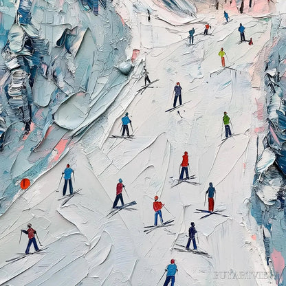 BUYARTVIEW Slope Life – Textured Impasto Ski Slope Scene on Square Canvas - image 3