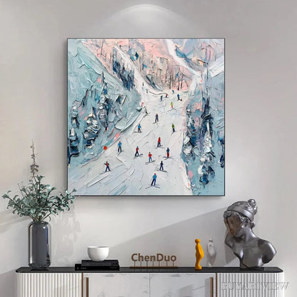 BUYARTVIEW Slope Life – Textured Impasto Ski Slope Scene on Square Canvas - image 4