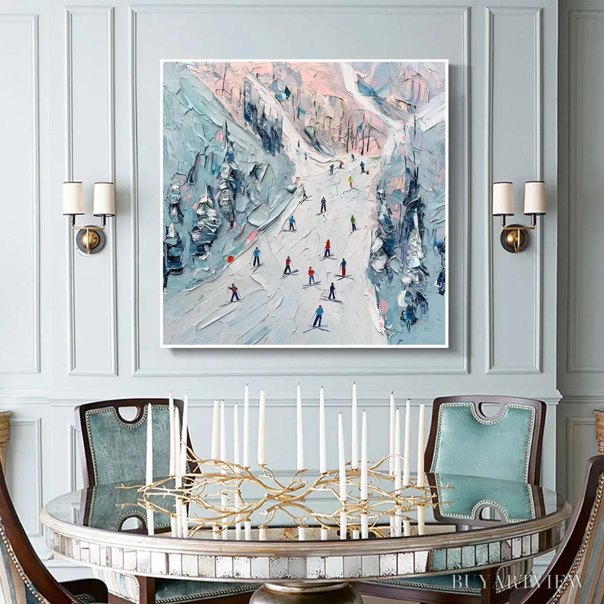 BUYARTVIEW Slope Life – Textured Impasto Ski Slope Scene on Square Canvas - image 6