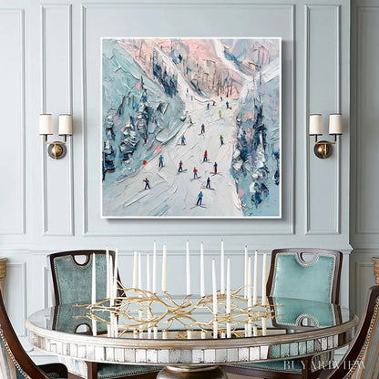 BUYARTVIEW Slope Life – Textured Impasto Ski Slope Scene on Square Canvas - image 6