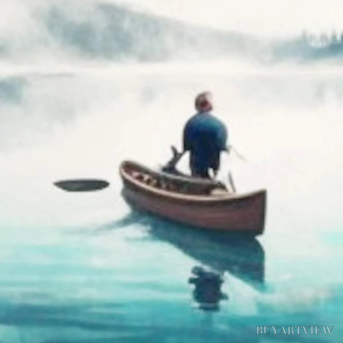 BUYARTVIEW Solitude'S Embrace – Panoramic Lake and Mountain Landscape Oil Painting with Canoe - image 5