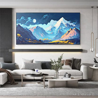 BUYARTVIEW Moonlit Majesty – Panoramic Mountain Landscape Oil Painting with Moon - image 4