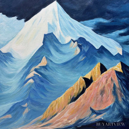 BUYARTVIEW Moonlit Majesty – Panoramic Mountain Landscape Oil Painting with Moon - image 5