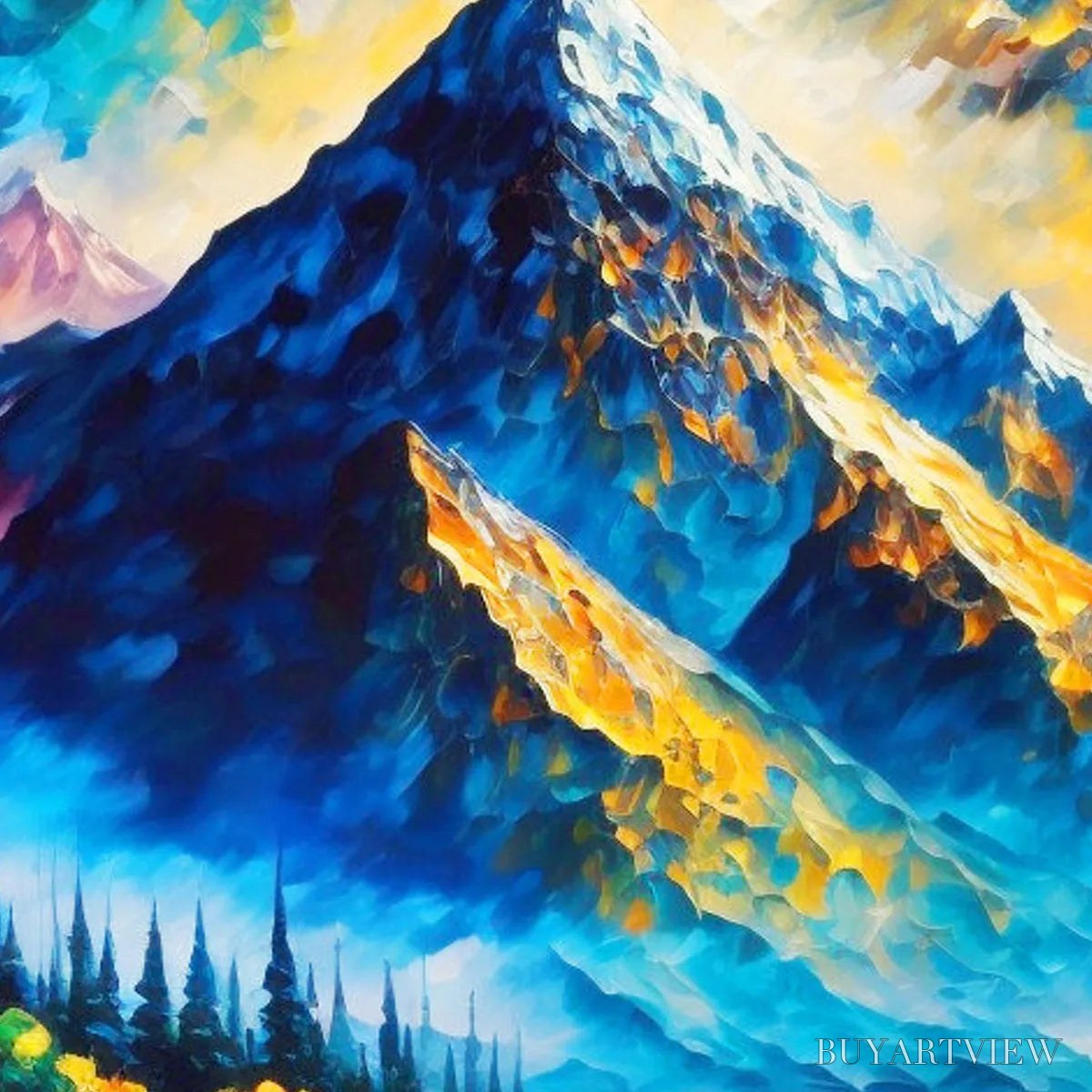 BUYARTVIEW Majestic Sunrise – Mountain Landscape Oil Painting with Lake and Sailboat - image 3
