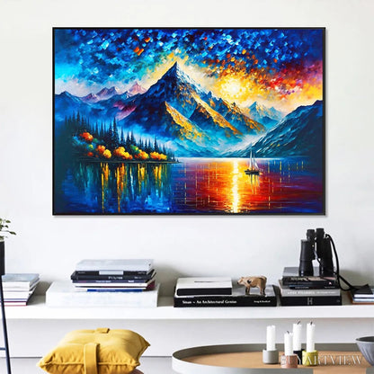 BUYARTVIEW Majestic Sunrise – Mountain Landscape Oil Painting with Lake and Sailboat - image 5