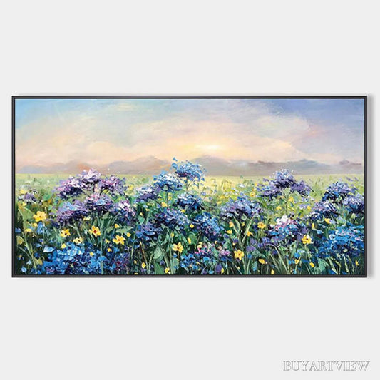 BUYARTVIEW Blue Ridge Dawn – Landscape Oil Painting with Hydrangeas and Sunrise - image 1