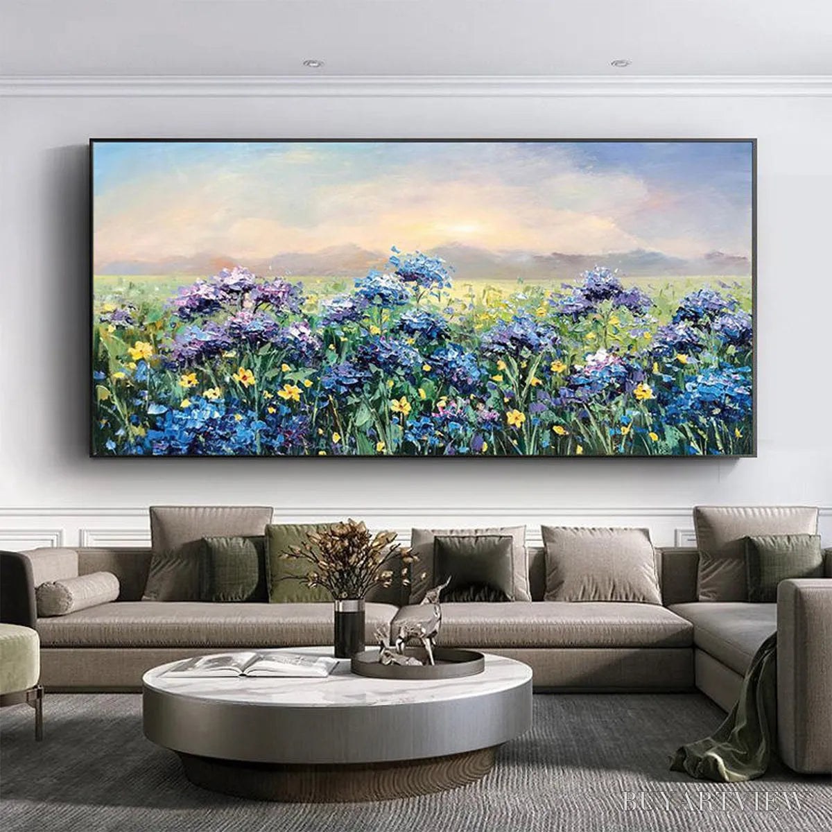BUYARTVIEW Blue Ridge Dawn – Landscape Oil Painting with Hydrangeas and Sunrise - image 2