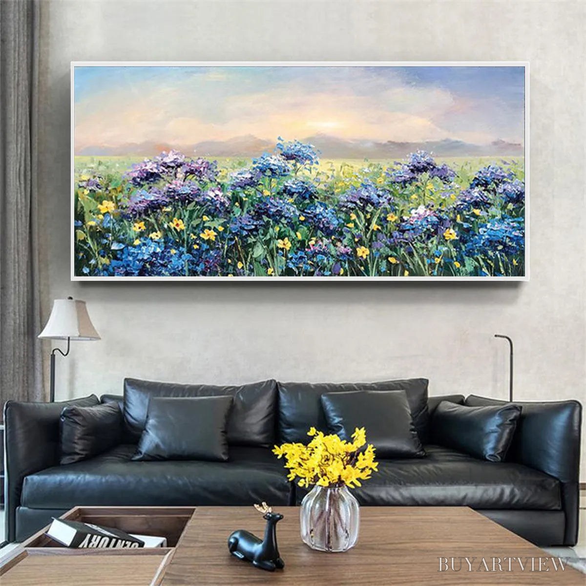 BUYARTVIEW Blue Ridge Dawn – Landscape Oil Painting with Hydrangeas and Sunrise - image 4