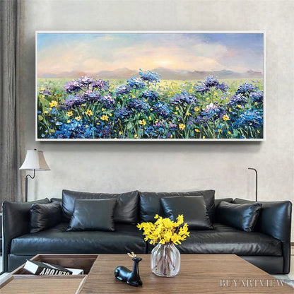 BUYARTVIEW Blue Ridge Dawn – Landscape Oil Painting with Hydrangeas and Sunrise - image 4