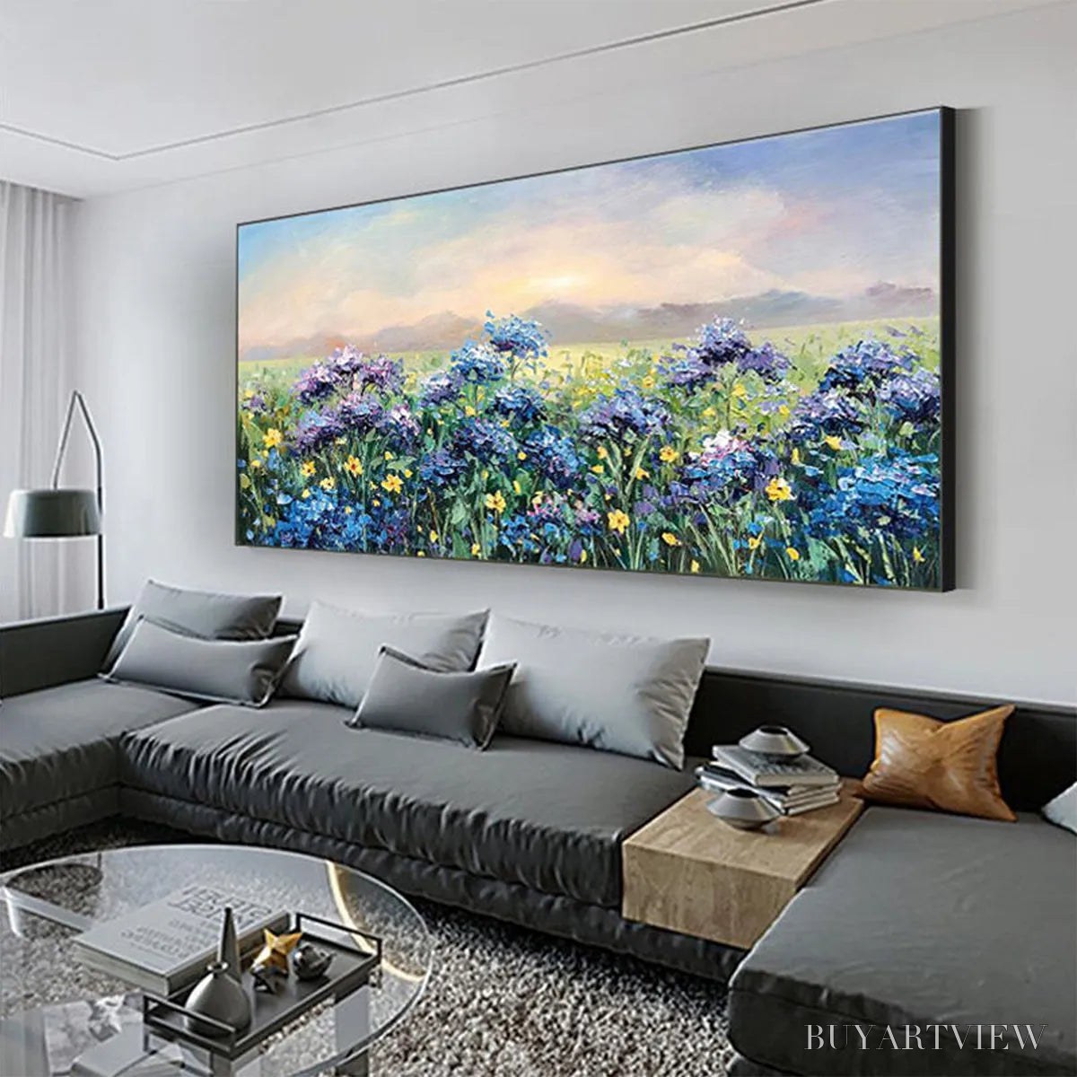 BUYARTVIEW Blue Ridge Dawn – Landscape Oil Painting with Hydrangeas and Sunrise - image 5