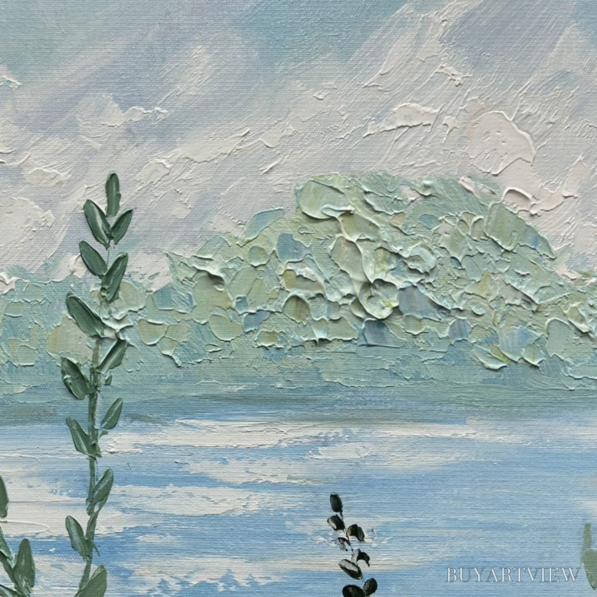 BUYARTVIEW Alpine Meadow – Impasto Landscape Oil Painting with Wildflowers and Lake View - image 6