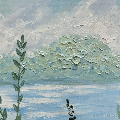 BUYARTVIEW Alpine Meadow – Impasto Landscape Oil Painting with Wildflowers and Lake View - image 6