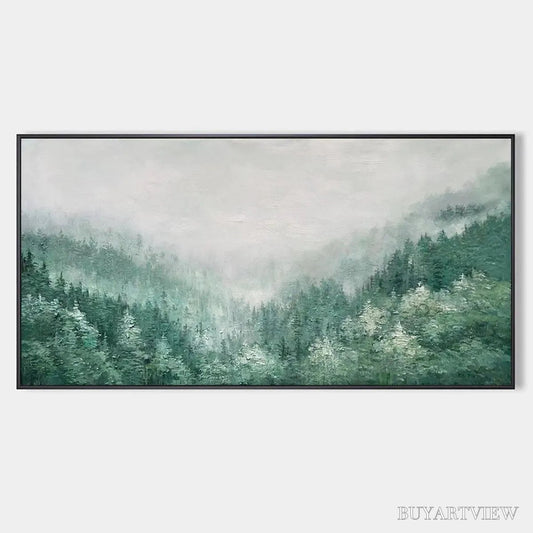 BUYARTVIEW Valley of the Evergreens – Panoramic Evergreen Forest Landscape Oil Painting - image 1