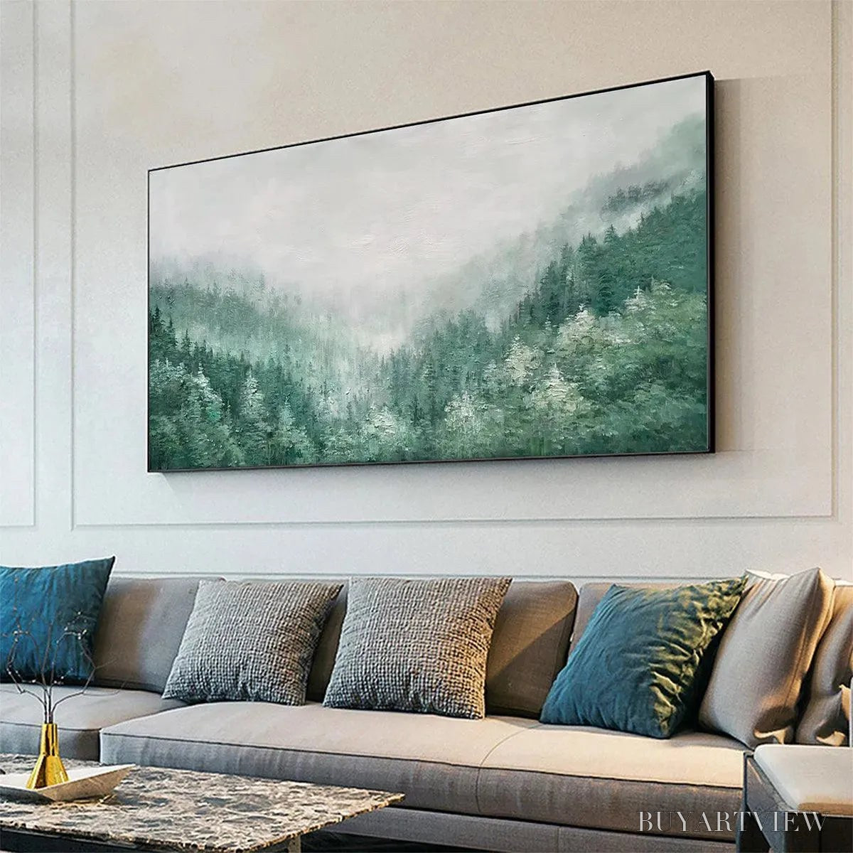 BUYARTVIEW Valley of the Evergreens – Panoramic Evergreen Forest Landscape Oil Painting - image 4