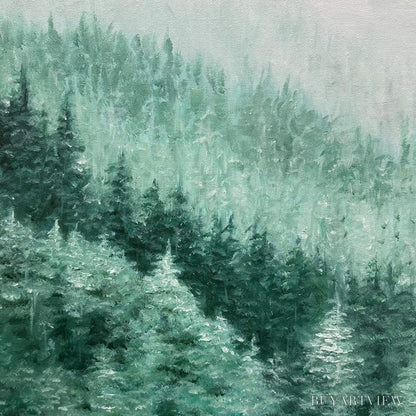BUYARTVIEW Valley of the Evergreens – Panoramic Evergreen Forest Landscape Oil Painting - image 5