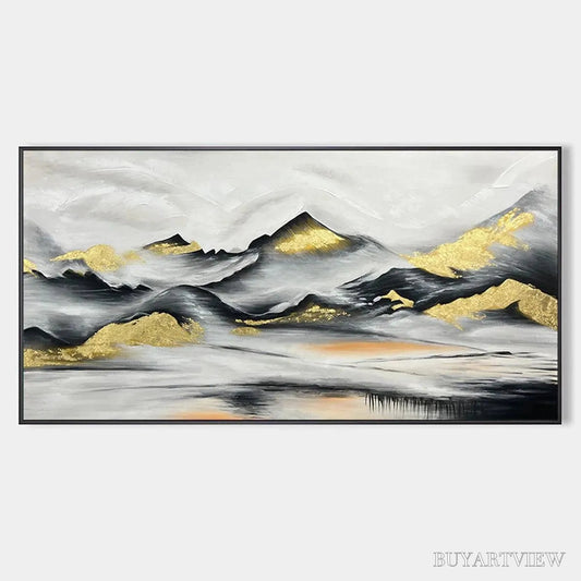 BUYARTVIEW Black and Gold Mountain Oil Painting - Abstract Art - image 1