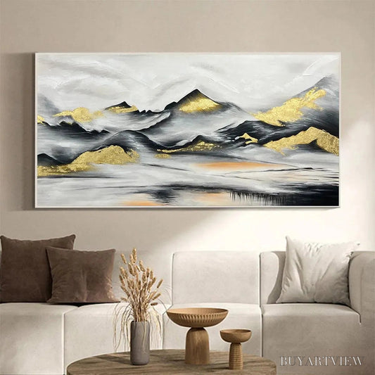 BUYARTVIEW Black and Gold Mountain Oil Painting - Abstract Art - image 2