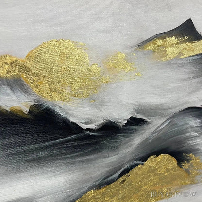 BUYARTVIEW Black and Gold Mountain Oil Painting - Abstract Art - image 5